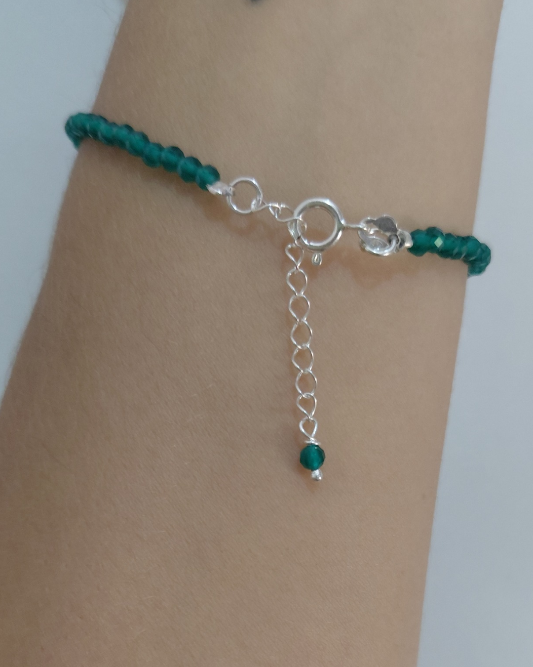 Pulsera Ónix Verde Facetado | Plata de Ley