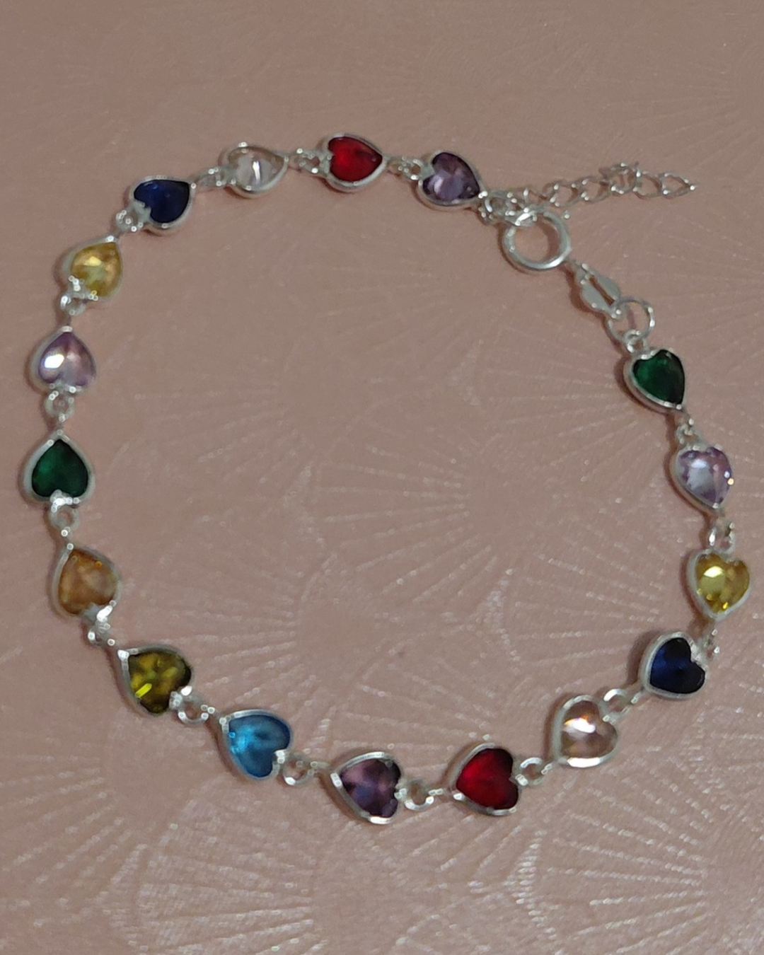Pulsera de Plata con Corazones Multicolor