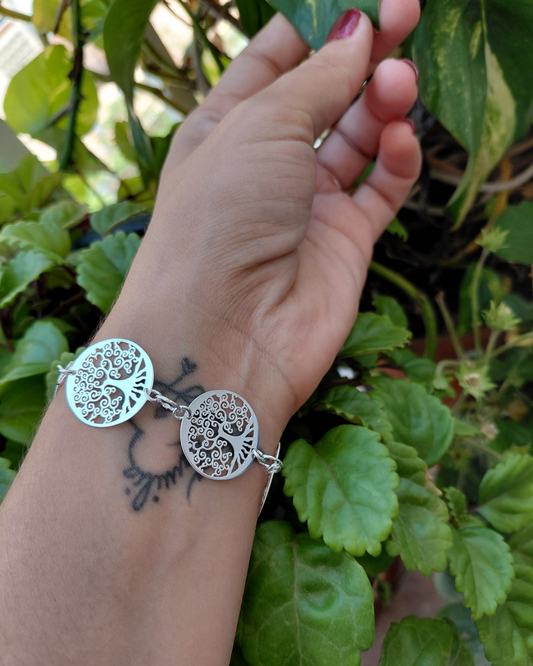 Pulsera de Plata Árbol de la Vida — 5 Medallas Caladas