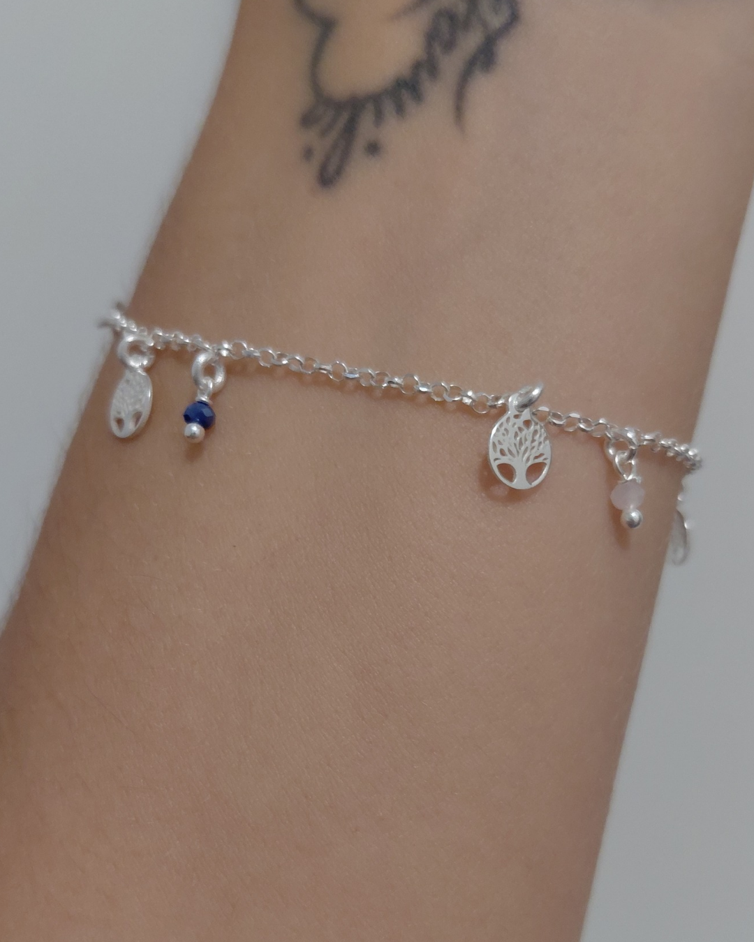Pulsera de Plata Árbol de la Vida con Piedras de Colores