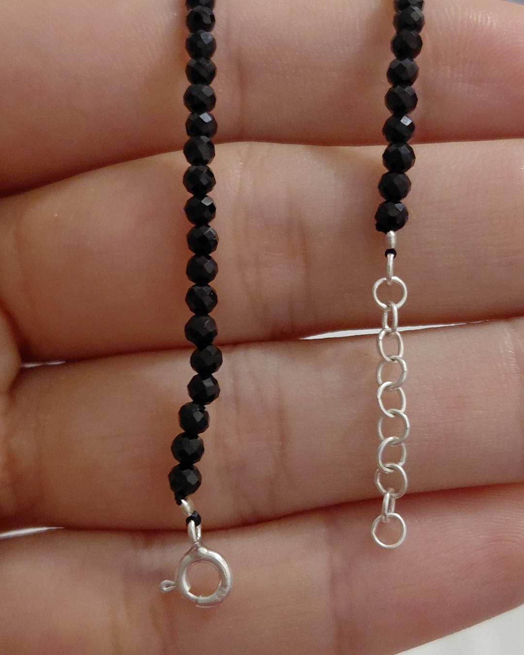 Pulsera Turmalina Negra Facetada Plata
