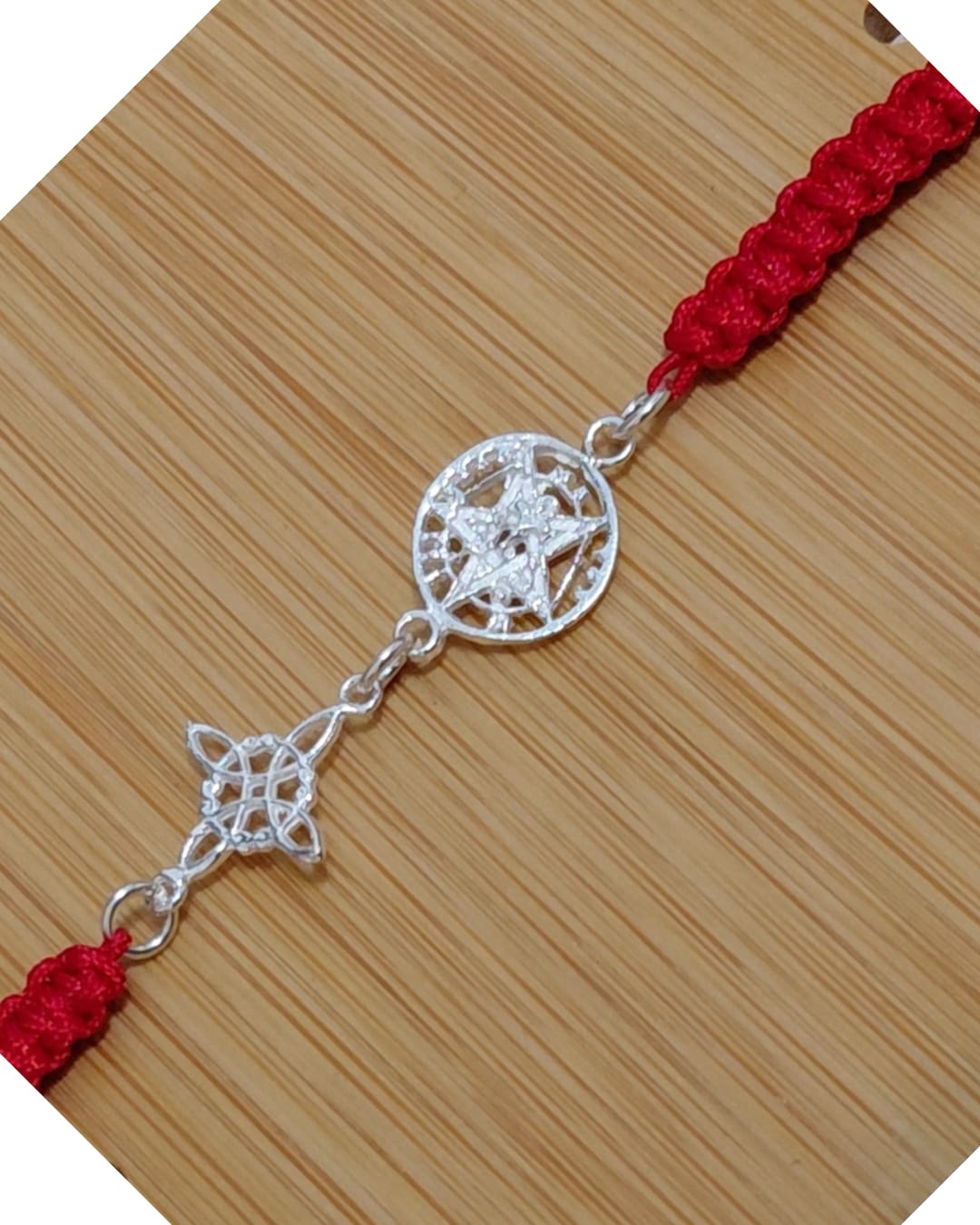 Pulsera Doble Protección Nudo de Bruja y Tetragramatón Macramé