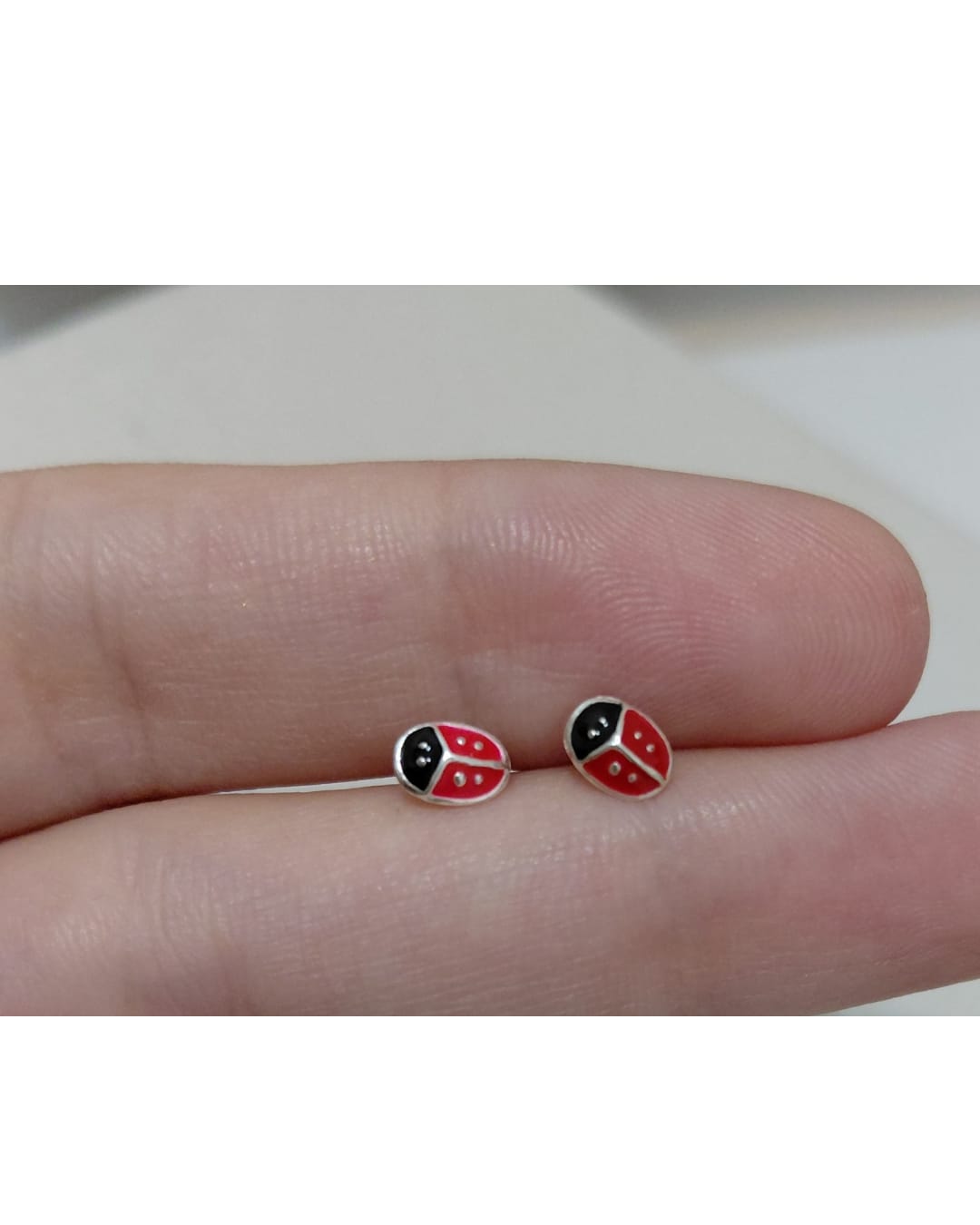Pendientes Mini Mariquitas Plata Esmalte