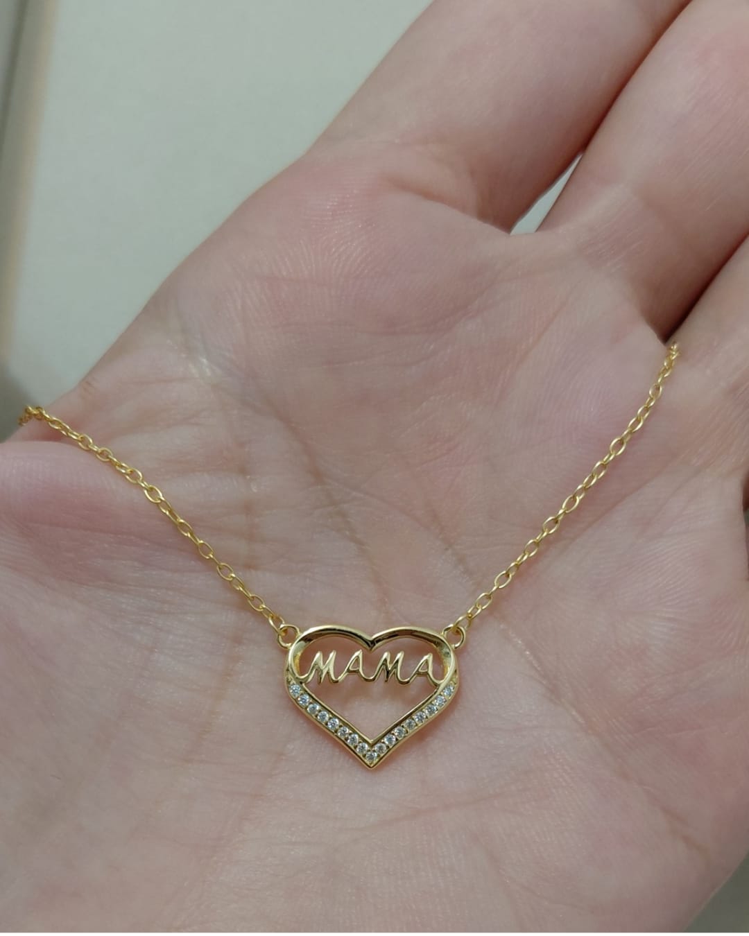 Collar Mamá Corazón Brillo Plata