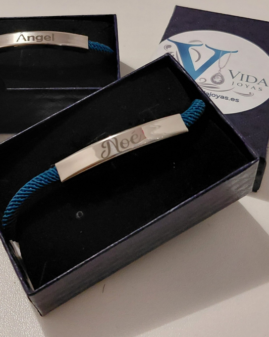 Pulsera Cordón Náutico con Placa Grabada · Acero