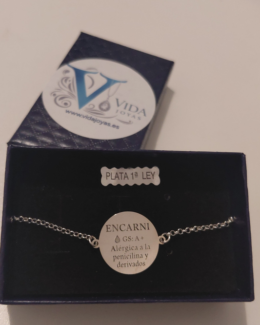 Pulsera Personalizada de Plata con Chapa de Alerta Médica