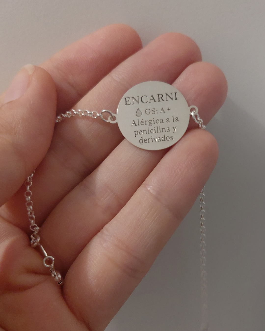 Pulsera Personalizada de Plata con Chapa de Alerta Médica