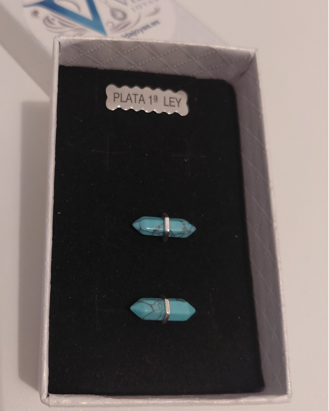 Set Turquesa Bipunta Hexagonal de Plata