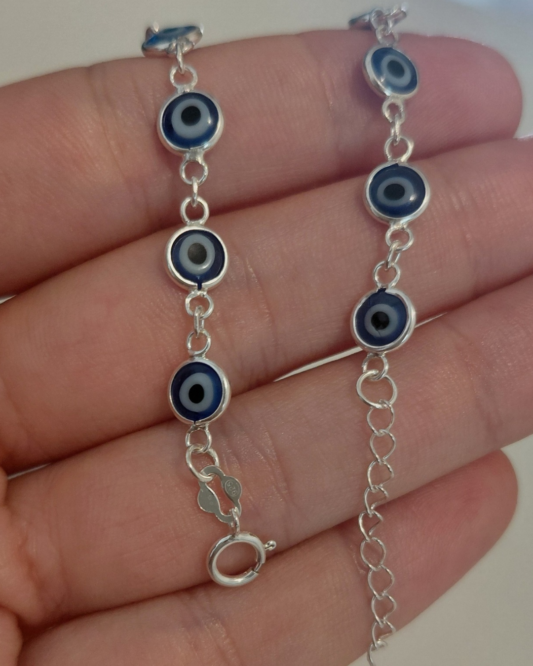 Pulsera Ojo Turco Cristales Azules en Plata