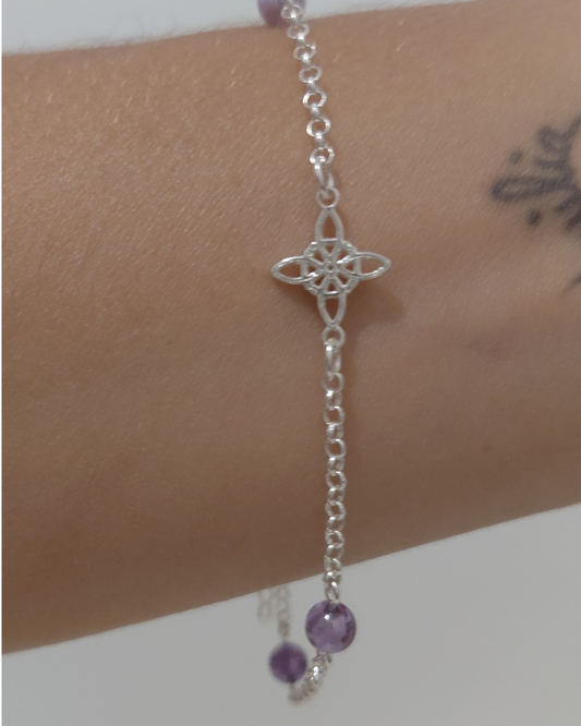 Pulsera Plata Nudo de Bruja con Piedras Naturales