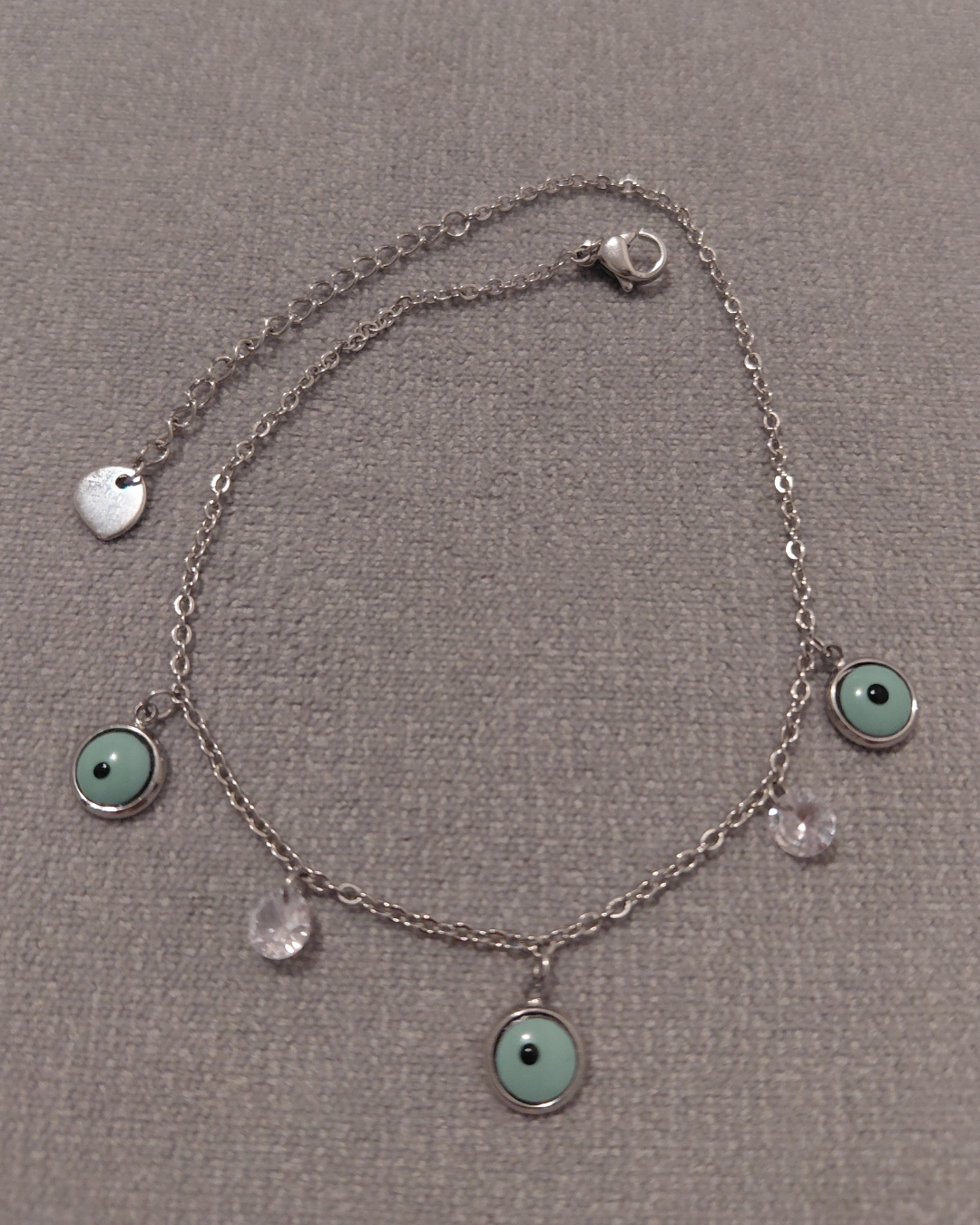 Tobillera Acero Ojo Turco Verde Agua y Circonitas