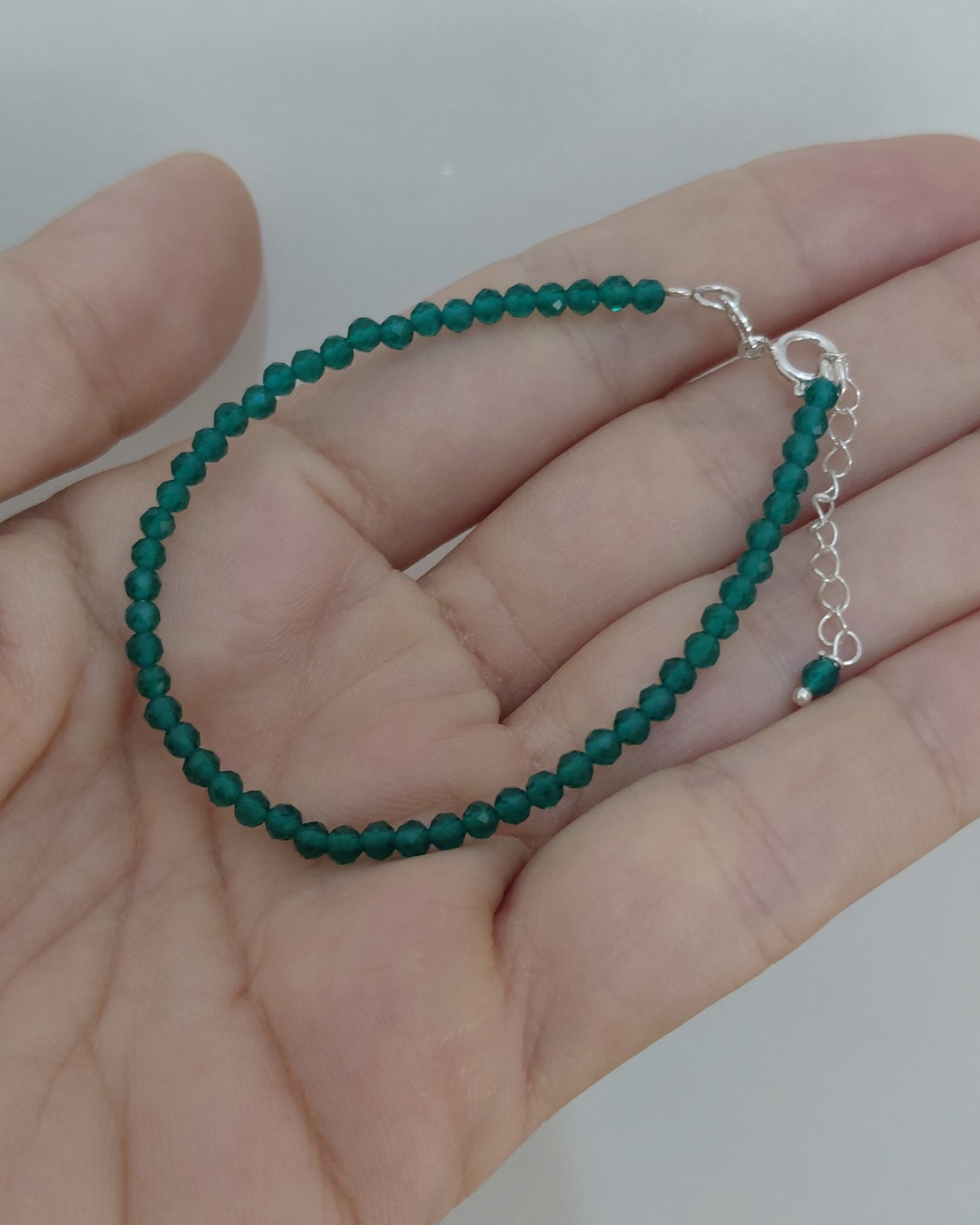 Pulsera Ónix Verde Facetado | Plata de Ley
