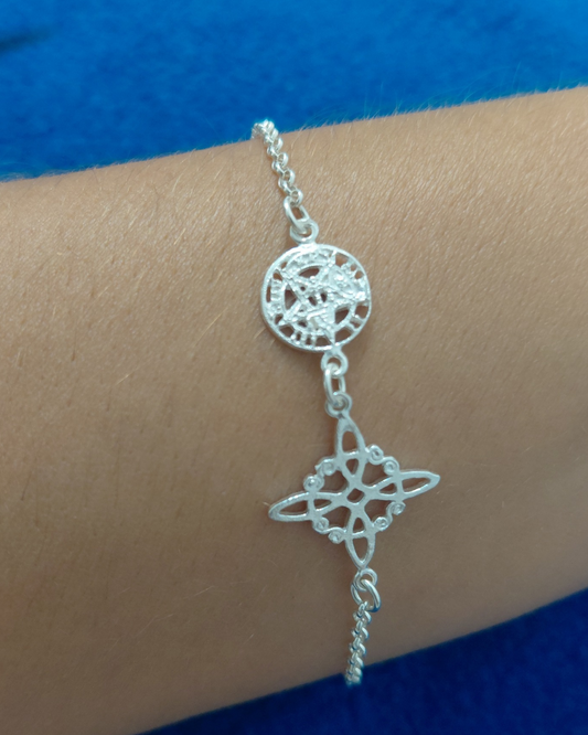 Pulsera Doble Protección de Plata de Ley, Nudo de Bruja y Tetragramatón