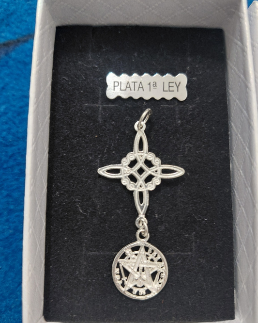 Colgante Doble Protección Nudo de Bruja y Tetragramatón