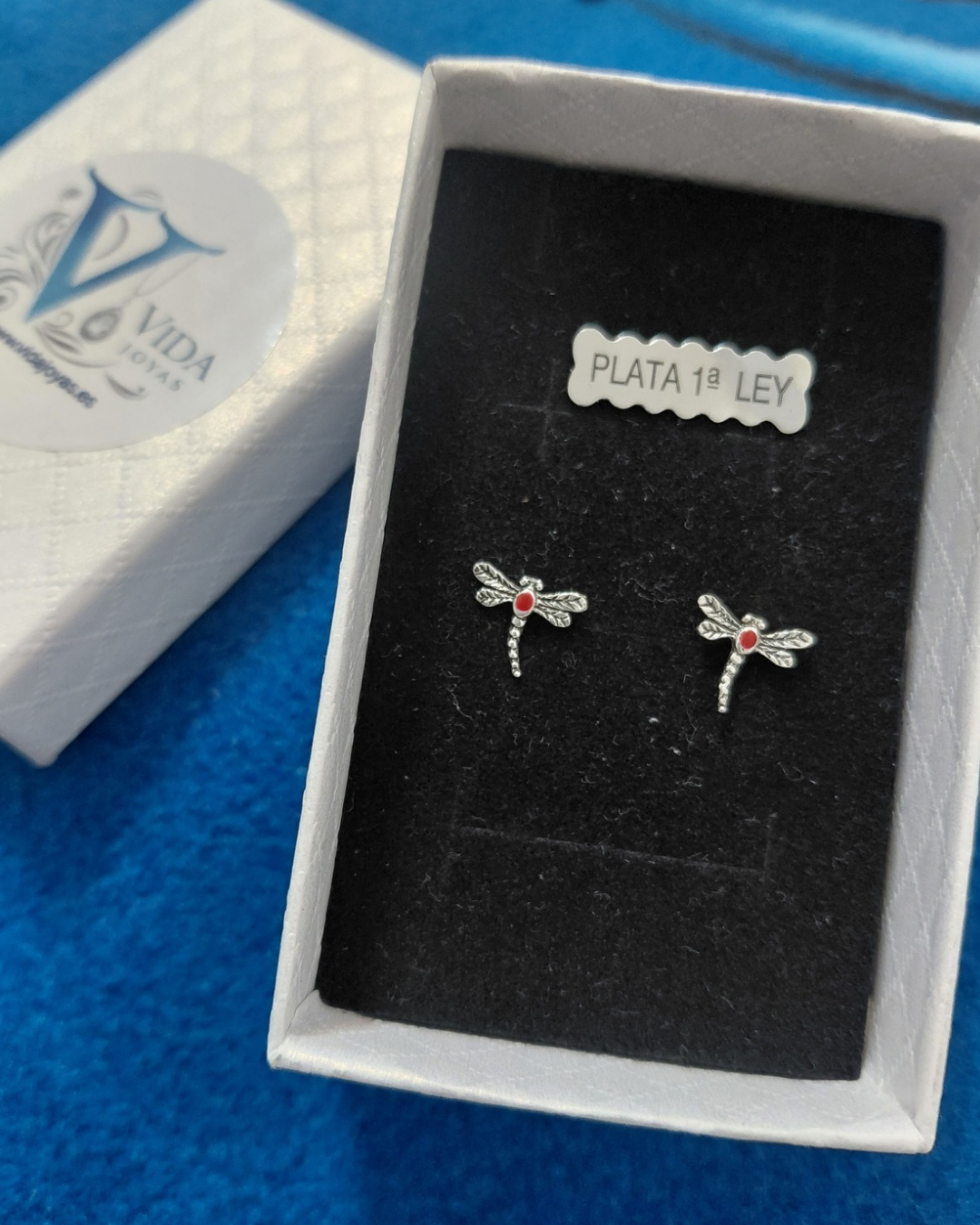 Pendientes Libélula Esmaltada de Plata Envejecida