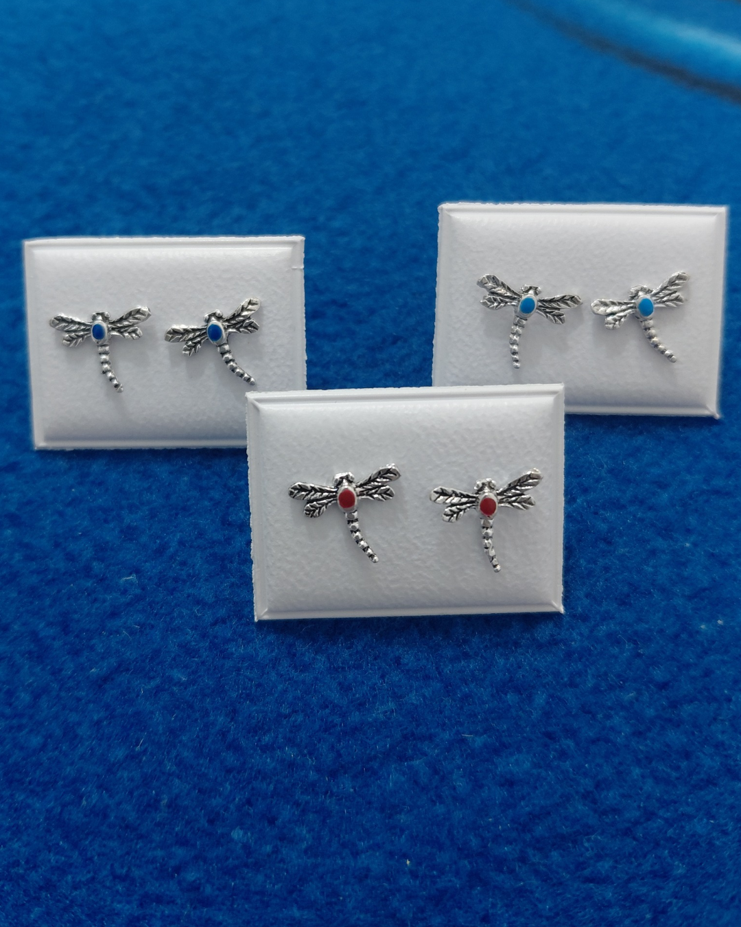 Pendientes Libélula Esmaltada de Plata Envejecida