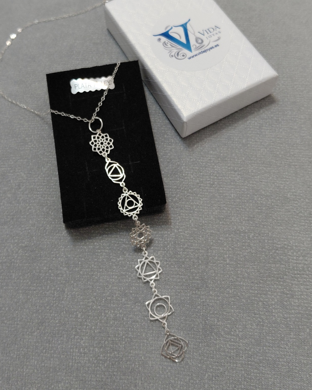 Collar 7 chakras de plata de ley