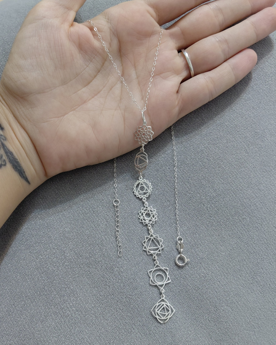 Collar 7 chakras de plata de ley