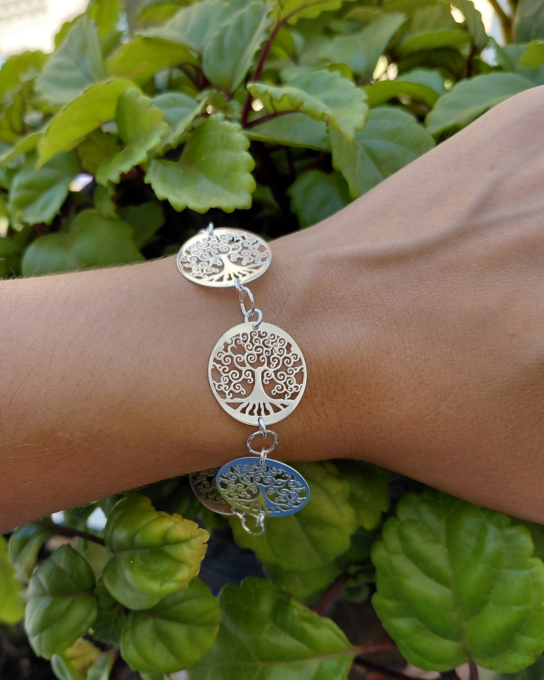 Pulsera de Plata Árbol de la Vida — 5 Medallas Caladas