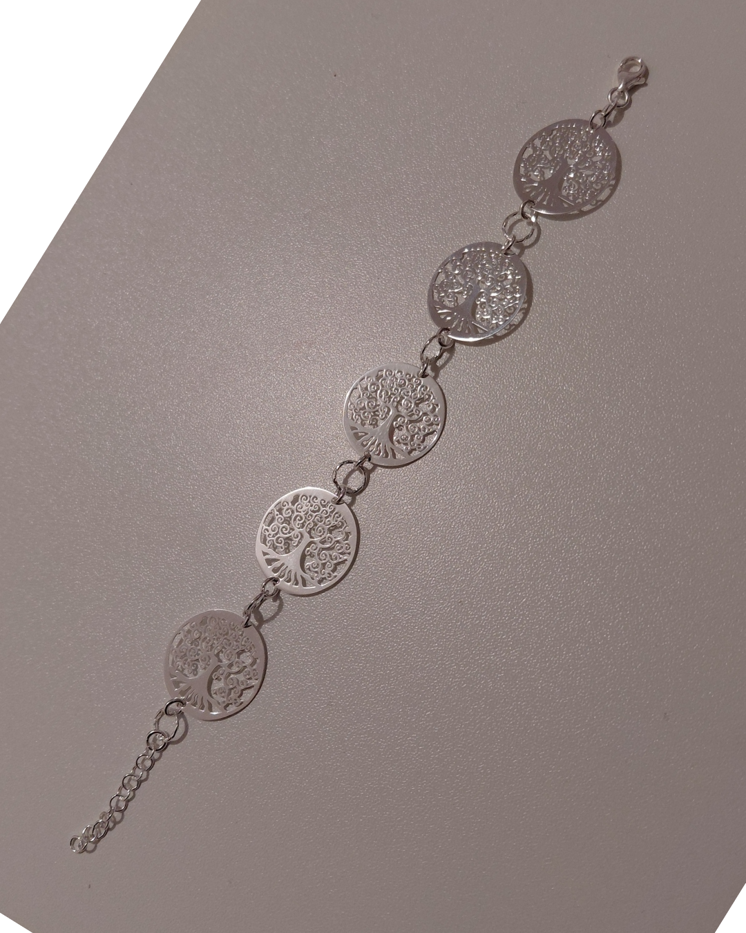 Pulsera de Plata Árbol de la Vida — 5 Medallas Caladas