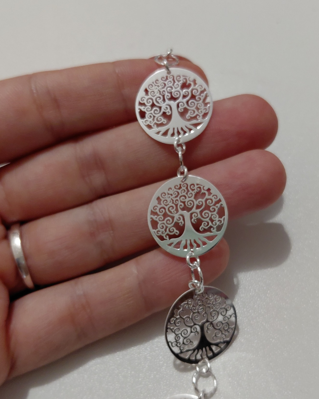 Pulsera de Plata Árbol de la Vida — 5 Medallas Caladas