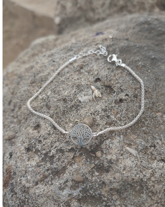 Pulsera de Plata Cadena Coreana Árbol de la Vida