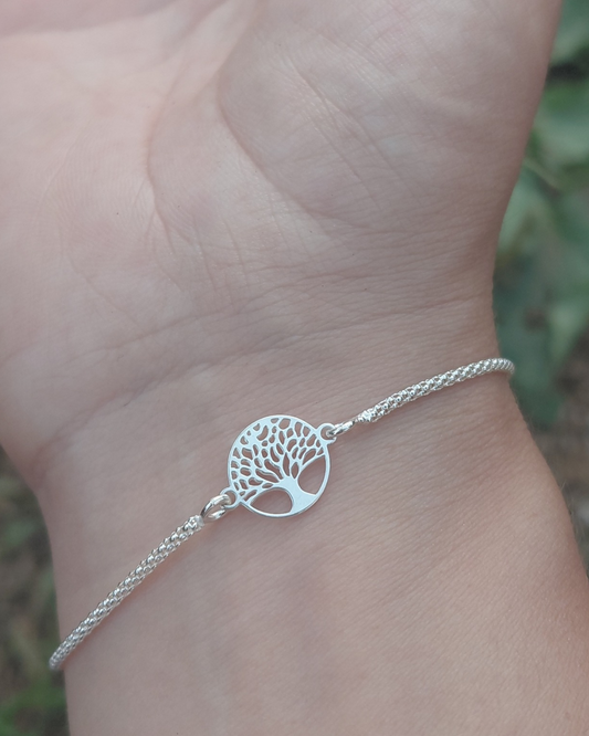Pulsera de Plata Cadena Coreana Árbol de la Vida