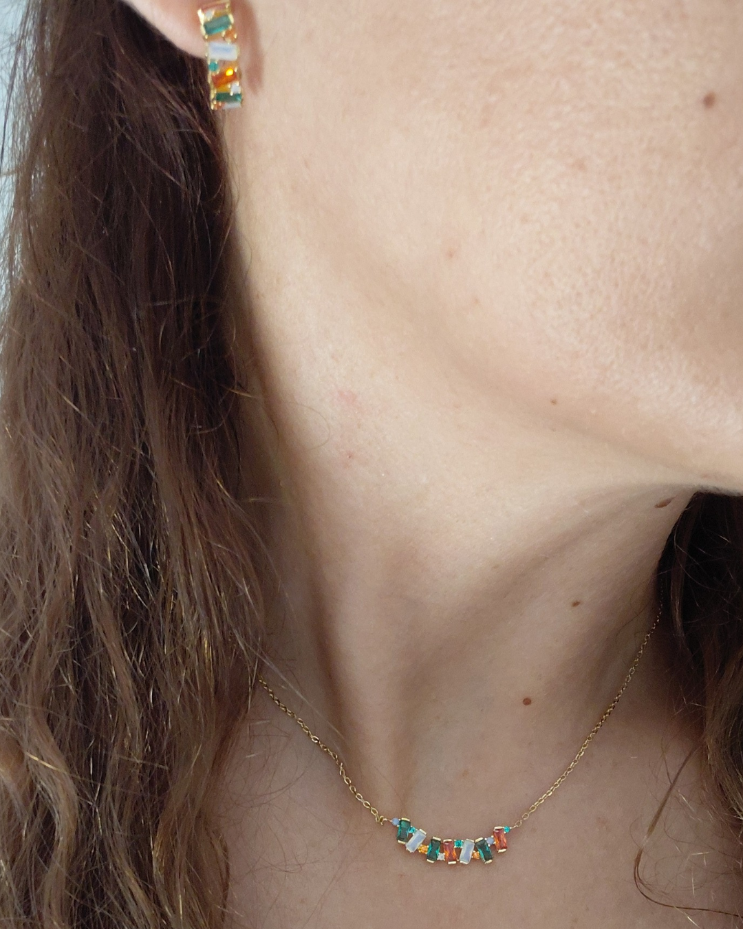 Conjunto Mosaico con Circonitas Baguette Multicolor