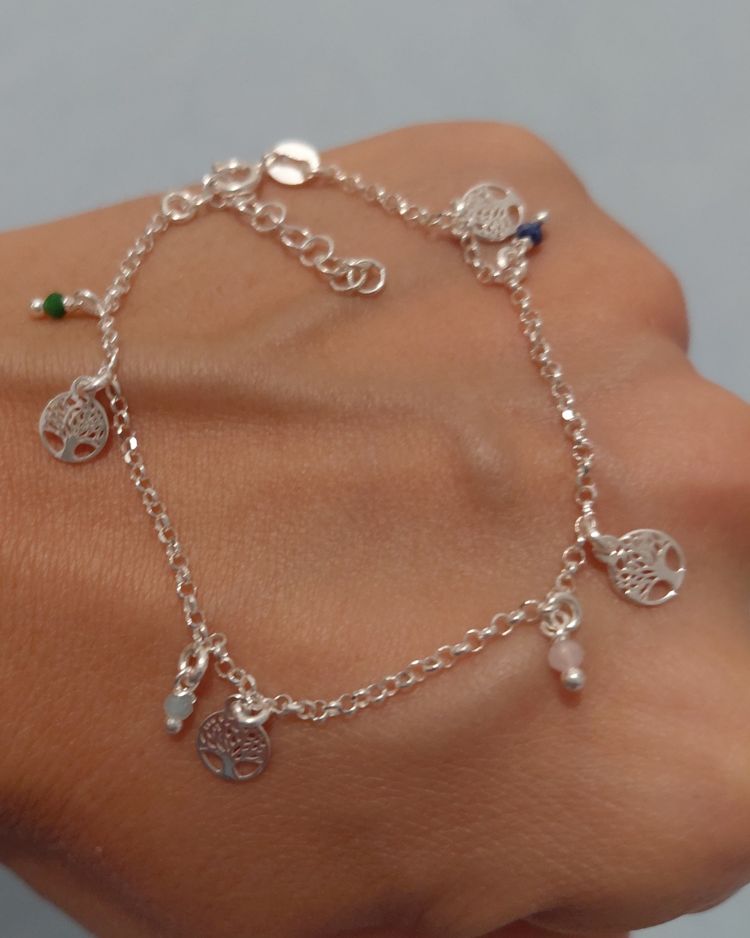 Pulsera de Plata Árbol de la Vida con Piedras de Colores