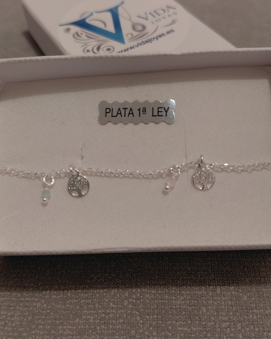 Pulsera de Plata Árbol de la Vida con Piedras de Colores