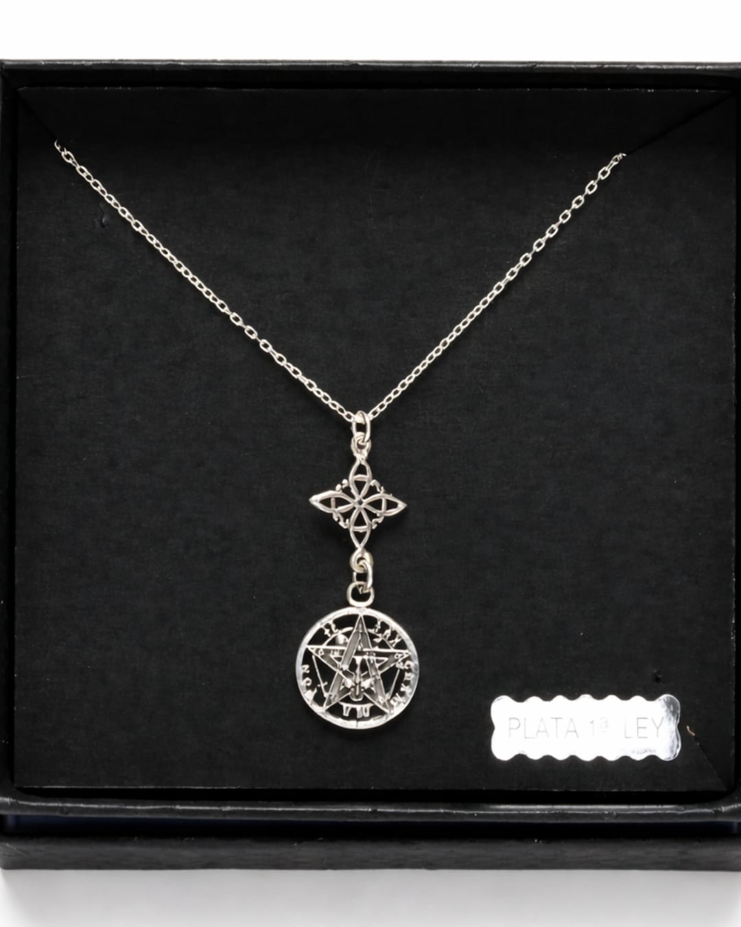 Collar Doble Protección Nudo de Bruja y Tetragramatón de Plata de Ley