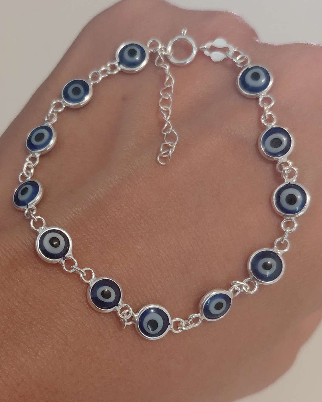 Pulsera Ojo Turco Cristales Azules en Plata