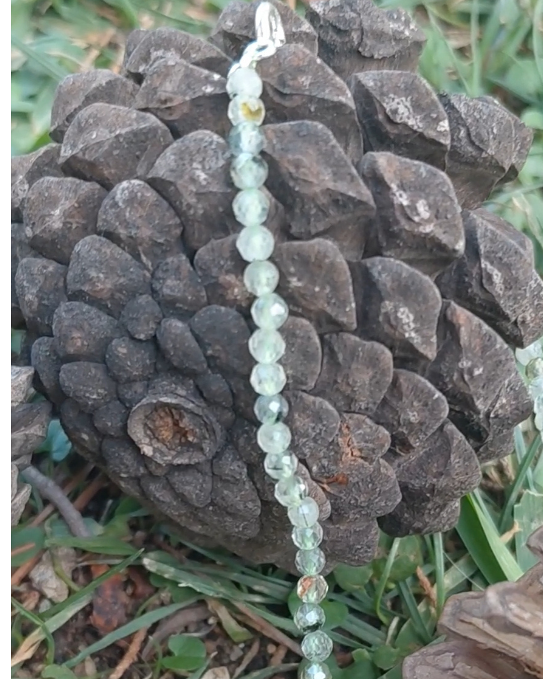Tobillera piedra Prehnita y Ave Fénix de Plata