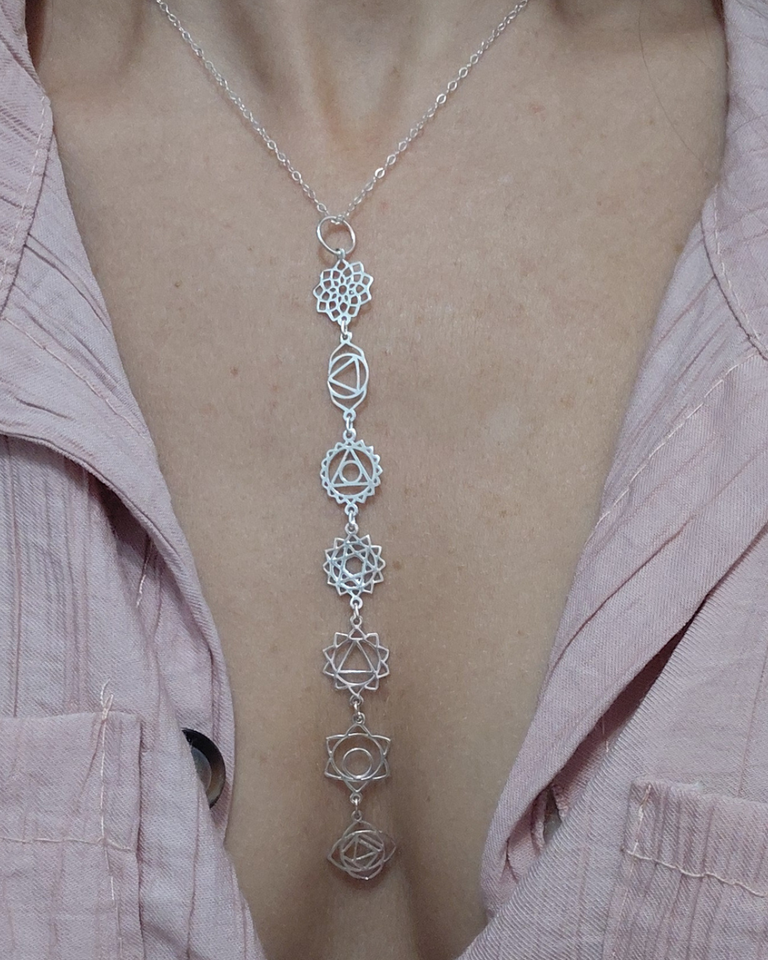Collar 7 chakras de plata de ley