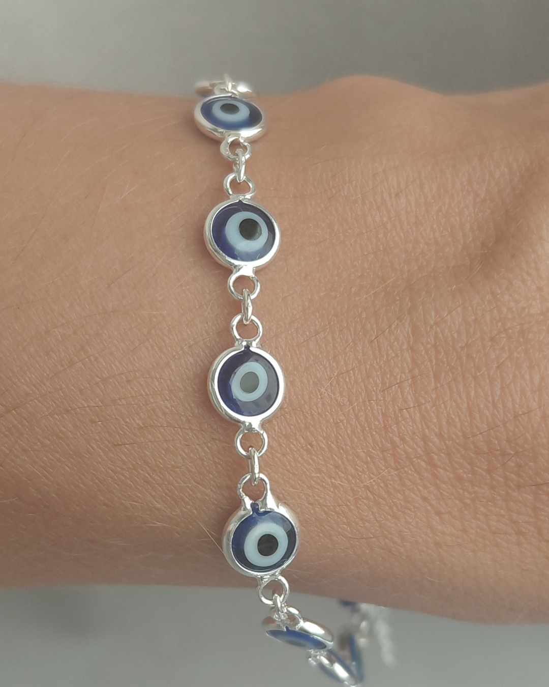 Pulsera Ojo Turco Cristales Azules en Plata