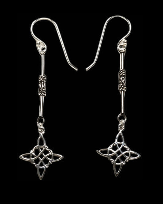 Pendientes Largos Nudo de Bruja de Plata de Ley