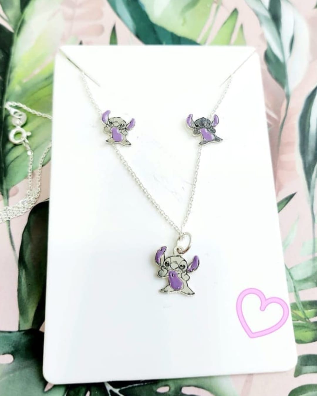 Conjunto Collar + Pendientes Stitch Esmaltado