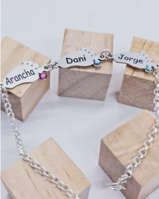 Pulsera Pies de Bebé con Brillante