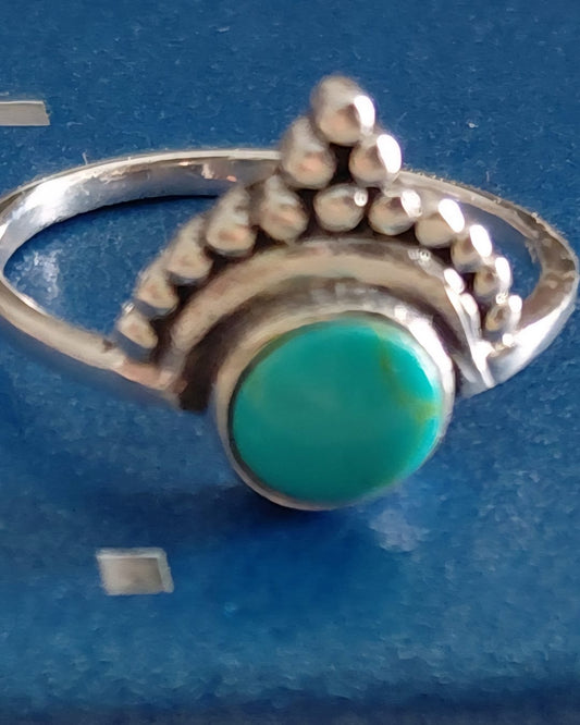Anillo Corona Turquesa de Plata de Ley