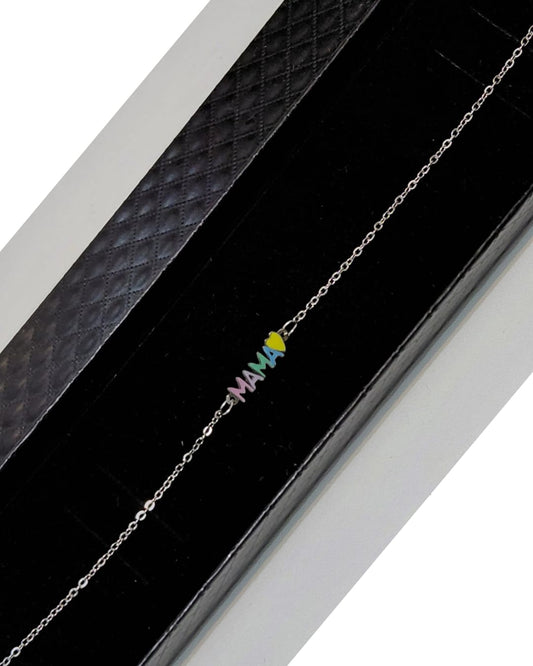 Pulsera Mamá con Letras de Colores y Corazón