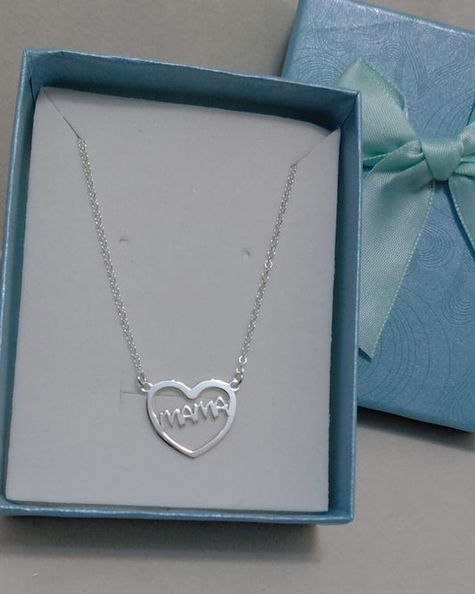Collar Corazón Hueco Mamá Plata