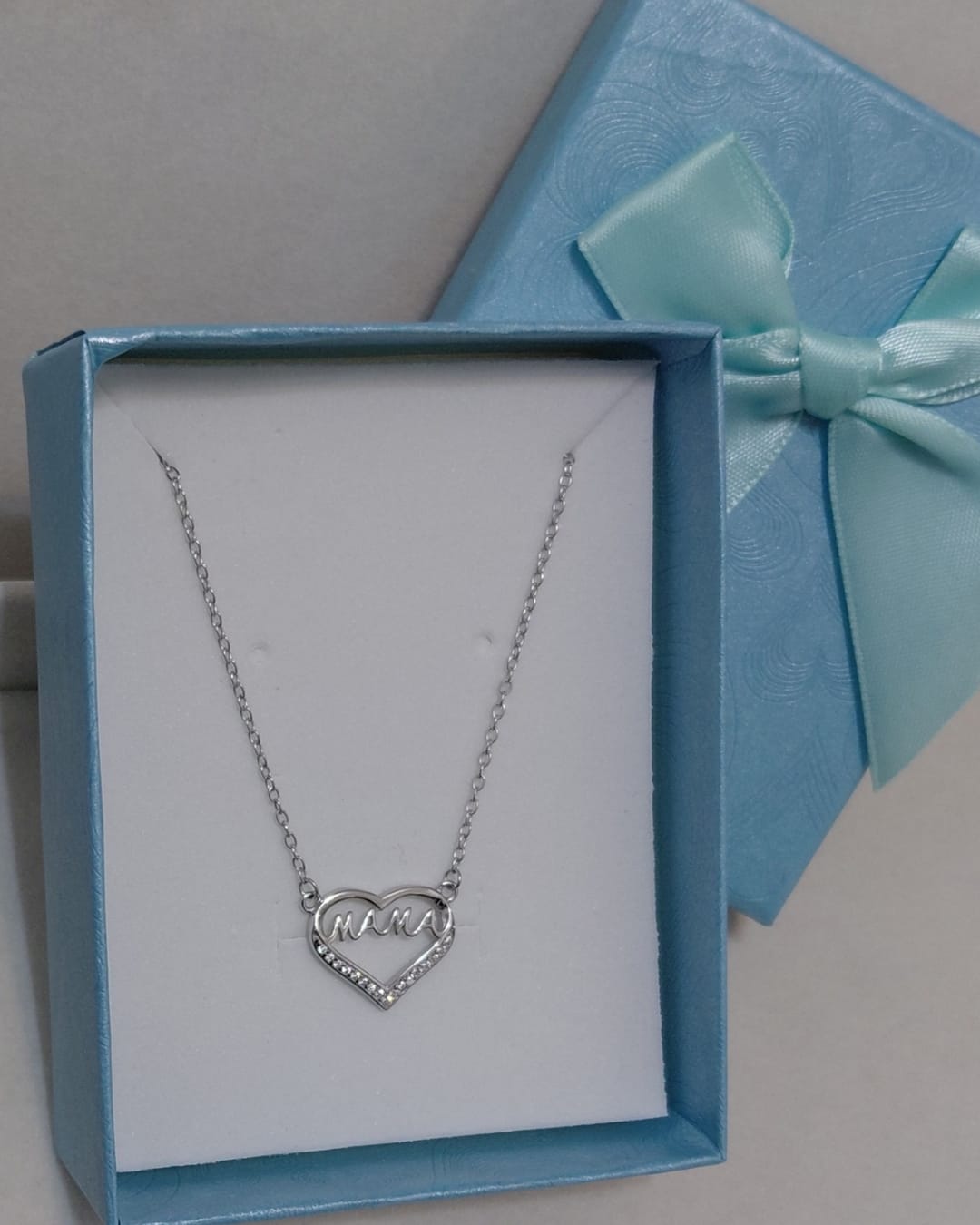 Collar Mamá Corazón Brillo Plata