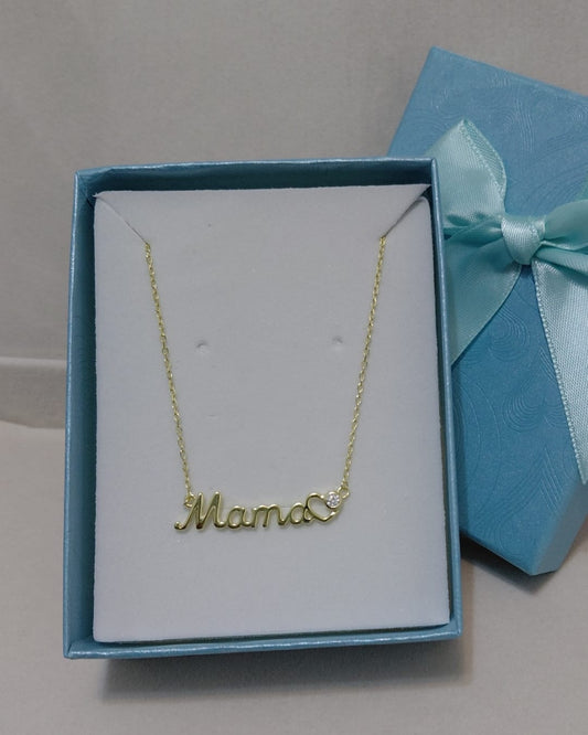 Collar Dorado Mamá Corazón Circonita Plata