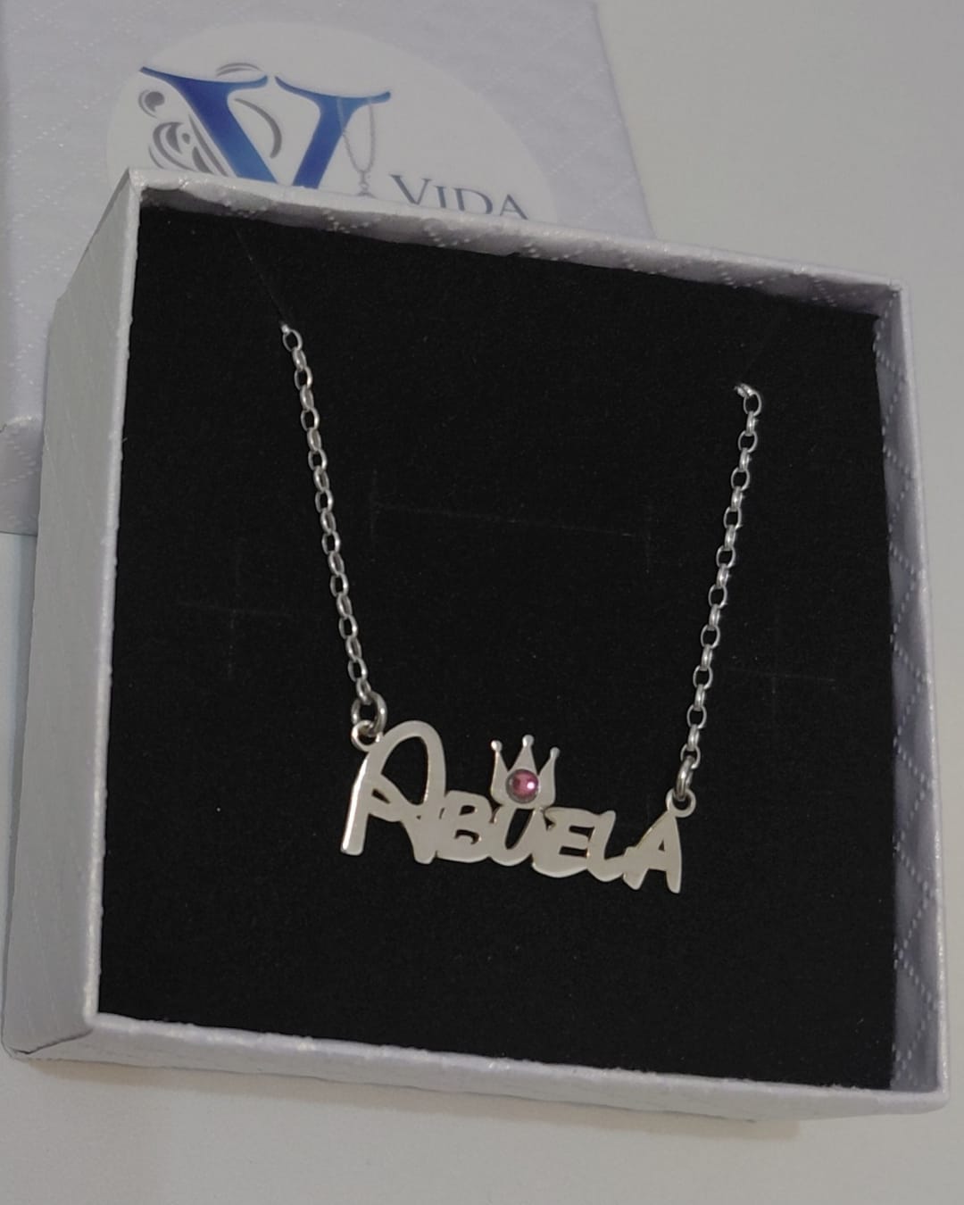 Gargantilla Nombre Personalizado Corona Brillantito Plata "Abuela"