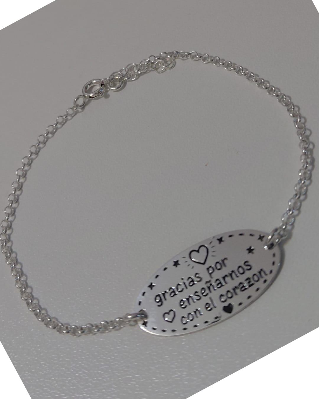 Pulsera Plata Gracias por Enseñarnos con el Corazón