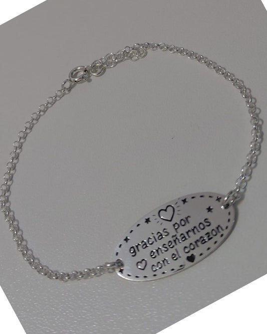 Pulsera Plata Gracias por Enseñarnos con el Corazón