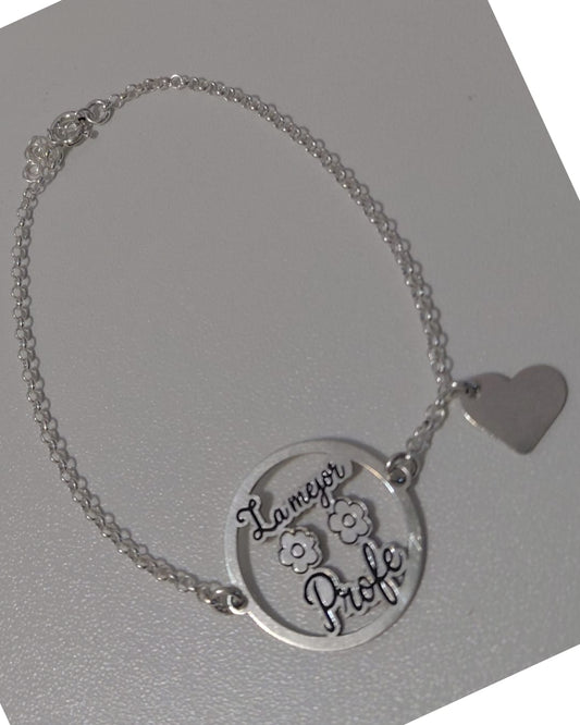Pulsera Plata La Mejor Profe con Corazón