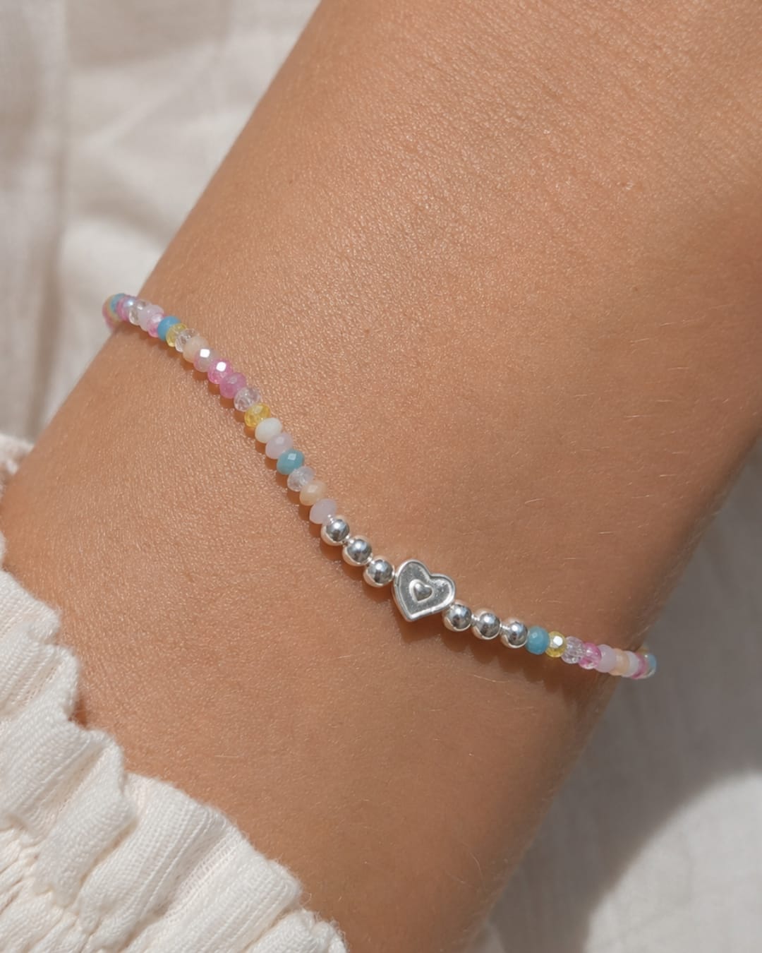 Pulsera Corazón Arcoíris de Cristales Facetados