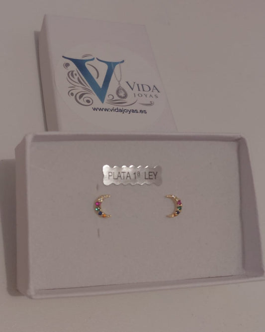 Pendientes Luna Circonitas Multicolor