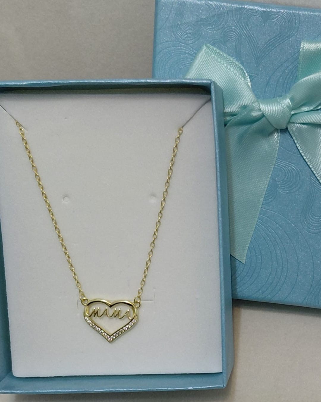 Collar Mamá Corazón Brillo Plata